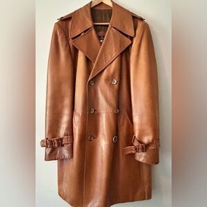 Men's Brown Leather Trench Coat